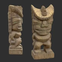 Tiki God Mad Warrior Statue Moss Wood
