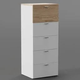 Scandinavian style 3D commode model with wooden top drawer for interior design in Blender.