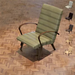 3D modeled armchair with customizable textures and materials for Blender rendering.