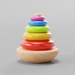 Detailed 3D rendering of a colorful wooden Montessori sorting wheel toy, compatible with Blender.