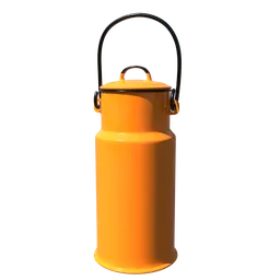 Detailed 3D model of a vintage orange enamelware canister with lid and handle, compatible with Blender.