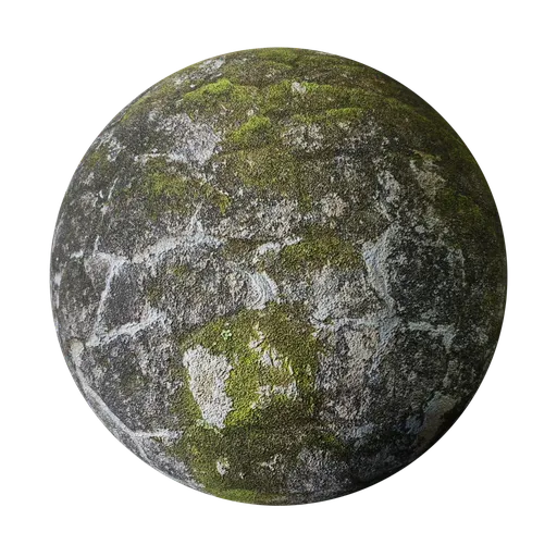High-quality PBR mossy stone wall texture for Blender 3D artists, with natural detailing for realistic renderings.