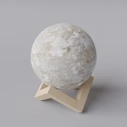 "Decorative Stone 3D model for Blender 3D: A minimalistic artwork featuring a large white ball on a wooden stand, inspired by Sofonisba Anguissola and Leon Wyczółkowski. Textured with marble and rendered using the Redshift renderer, this non-Euclidean sculpture showcases a fracture design, evoking a stone age aesthetic. Perfect for adding artistic flair to your Blender 3D projects."