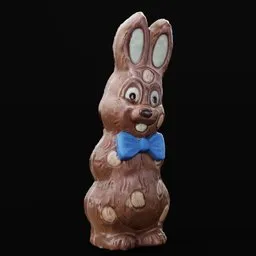"Photoscanned chocolate bunny 3D model for Blender 3D - perfect for Easter decoration. Featuring a blue bowtie and highly realistic detailing, this model was created by Mārtiņš Krūmiņš. Rendered in Unreal Engine 5 and available in 8k resolution."