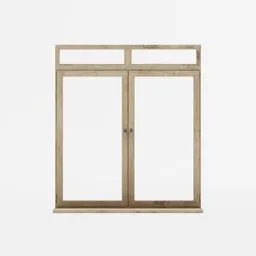 "3D model of an old window, perfect for creating an authentic atmosphere in ancient room designs. Made with Blender 3D, this model features a close-up of a double door with a window on a white background. The tall thin frame and weathered olive skin add character to your virtual architectural projects."