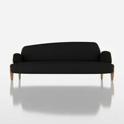 "Modern black sofa with wooden frame and elongated arms, inspired by John Brack's neo-classical design. Created in Blender 3D and rendered with Redshift, this monochrome 3D model features a centred position and sleek Swedish style. Perfect for modern interior design projects."