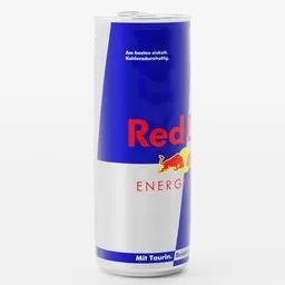 "3D model of a Red Bull energy drink can in Blender 3D software, featuring silver wings and empty background. Inspired by Ota Bubeníček, this close-up view captures the can's design with high detail."
