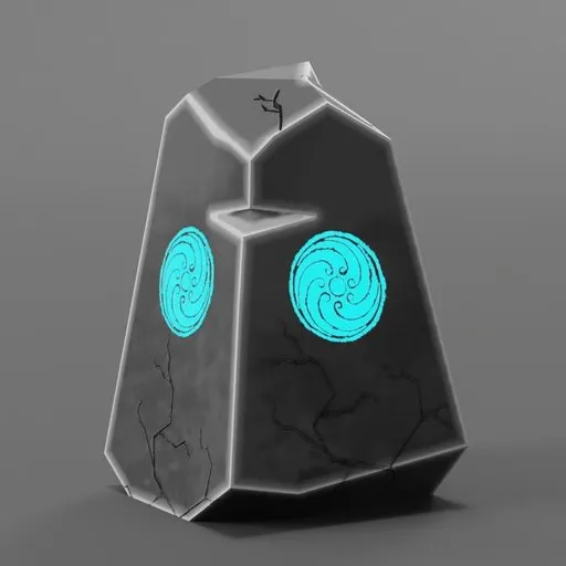Detailed 3D rune stone model with glowing symbols, ideal for game development in Blender 3D.