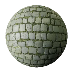 Photorealistic PBR paving stone material with detailed texture mapping and displacement for 3D modeling in Blender.