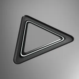 "Scifi Decal Triangle Emmision 010: A 3D render of a triangle shaped object on a grey background with white outline border, black outline and dramatic lighting. Created with Decal Machine using Blender 3D software."