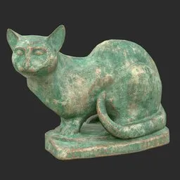 Sitting cat oxydated statue