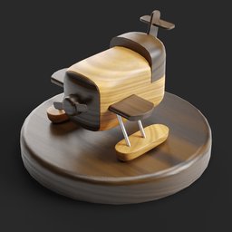 "Water Plane Figurine - a wood carved sculpture of an airplane on a stand, created using Blender 3D. This simple yet hyperrealistic model bears inspiration from Charles Fremont Conner and is perfect for use as a mobile game asset or for woodturning. Award-winning with a polished finish. "