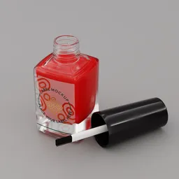 Detailed 3D model of a red nail polish bottle with brush, for design and rendering in Blender.