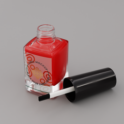 "3D model of a red nail polish container with black tube, rendered in Marmoset Toolbag. Ideal for use in Blender 3D projects. Features smooth shading and vibrant, juicy color reminiscent of Moulin Rouge."