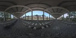360-degree HDR image featuring an abandoned railway platform with tracks and vintage ambiance for scene lighting.