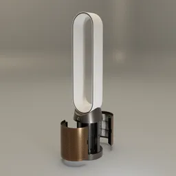 "Blender 3D model of Dyson TP09 Purifier Cool Formaldehyde™ with stainless steel design and 1/2 pro mist filter. Futuristic household appliance featuring turbines and weathered olive skin. Ideal for industrial and environmental design projects."