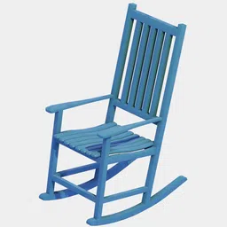 Detailed Blender 3D model of a blue porch rocking chair with vertical slats.