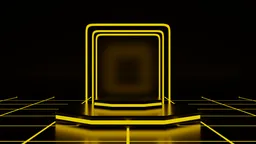 Black and yellow neon-lit 3D display scene with gradient blue-orange illumination suitable for product showcasing.