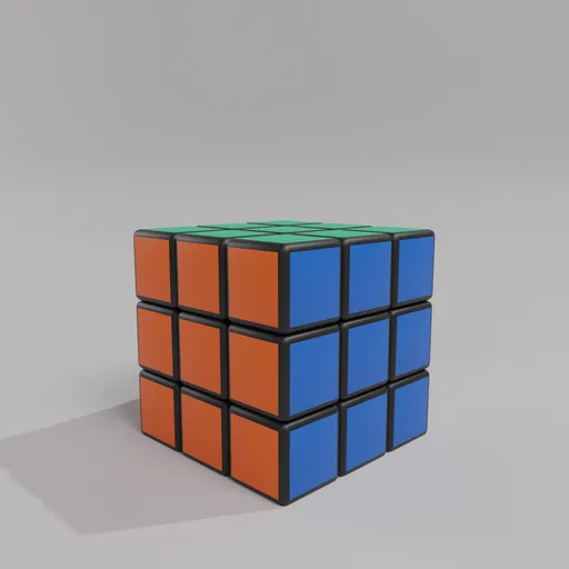 Detailed 3D rendered Rubik's Cube, ideal for Blender 3D projects, showcasing vibrant, uniformly colored faces.