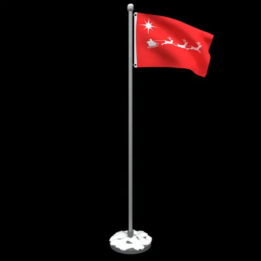 Low-poly animated Christmas flag 3D model for Blender CG visualizations, featuring a red flag with festive design elements.
