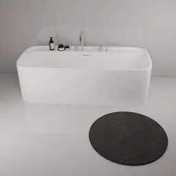 High-quality 3D model of a modern bathtub with sleek design and accompanying rug for Blender rendering.