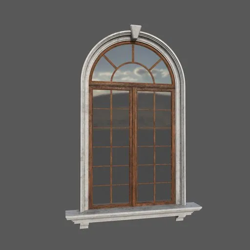 Arched 3D model of a classical window with texture details, perfect for Blender architectural visualization.