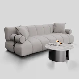 3D render of a contemporary 3-seater fabric sofa and matching table, designed for use in Blender modeling projects.