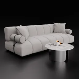 3D render of a contemporary 3-seater fabric sofa and matching table, designed for use in Blender modeling projects.