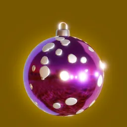 "Colorful purple and white Christmas ornament with gold gilded dots, 3D model for Blender 3D. Perfect for decorating your holiday tree. Made with Unreal Engine."