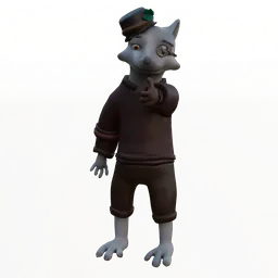 Stylized anthropomorphic fox 3D model with hat and sweater, compatible with Blender, ready for animation.