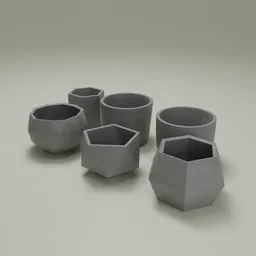 "Concrete vases 3D model for Blender 3D - Four cement pots on a table, with one empty. Created by Brian Fies and rendered in Redshift. Simple yet stylish decoration for any 3D project."