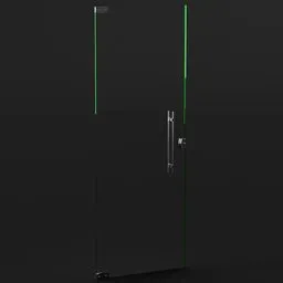 Realistic glass door 3D model with metal handle for Blender rendering.