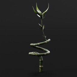 "Ornamental bamboo 3D model for Blender 3D: Close-up of a plant with a spiral design, untextured. Perfect for nature indoor scenes, reminiscent of Apex Legends and UT4 styles, with photorealistic details. Ideal decoration bamboo without flower pot asset for your Blender 3D projects."