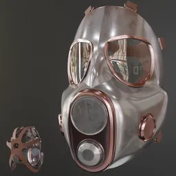 3D Blender compatible low-poly gas mask model with high-quality metal materials, ideal for war game design.