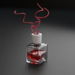 Realistic 3D model of a red fragrant diffuser with glass holder created in Blender.