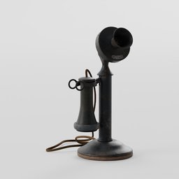 Vintage 1904 candlestick phone, 3D rendered for Blender, detailed industrial object with textures and shading.