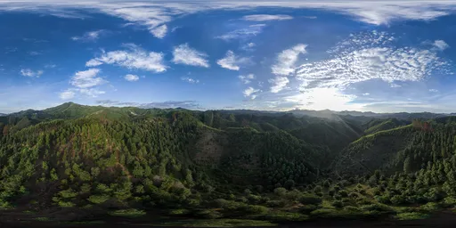 Hills, green fields, sunrise