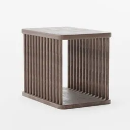 High-quality 3D render of a cozy wooden table with vertical slats, ideal for interior design visuals, Blender compatible.