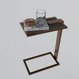 Realistic 3D-rendered side table with accessories, ideal for Blender interior modeling and design scenes.