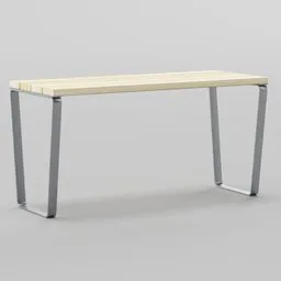 "Campus Levis table, a minimalist desk with wooden top and metal legs, designed for Blender 3D modeling software. The table has a sleek and modern design, measuring 160x64x82, perfect for any 3D rendering project."