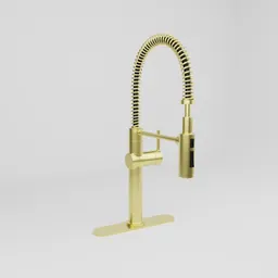 Detailed 3D rendering of a semi-pro kitchen faucet in gold for Blender 3D artists and designers.