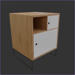 Wooden 3D bedside table model with drawers for Blender rendering.