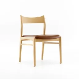 "White Oak and Leather Madrid Dining Chair 3D Model for Product Design - High-Quality Render"