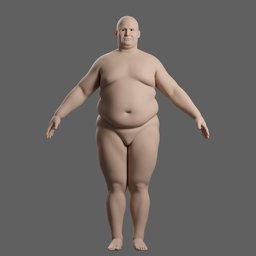 Overweight male 3D basemesh with detailed facial features and body, low-poly, rigged for animation, ideal for Blender projects.