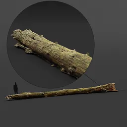 High-quality 3D model of a long fallen tree trunk, detailed bark texture visible, ideal for natural scene rendering in Blender.