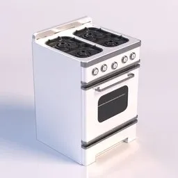 High-quality 3D model rendering of a vintage-style stove with four burners and oven for Blender artists.