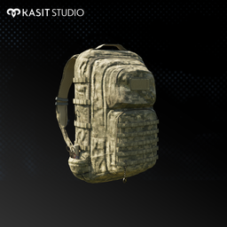 Realistic 3D model of a military-style backpack, fully rigged and textured, ready for Blender 3D rendering.