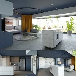 Detailed Blender 3D-rendered interior scene with PBR textures, realistic materials, unique design, and precise dimensions.