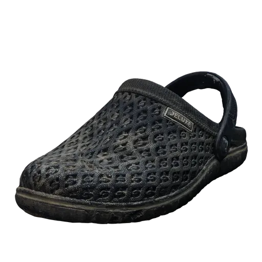 Detailed black rubber shoe 3D model with textured surface suitable for Blender rendering.
