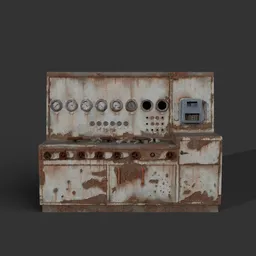 Detailed 3D model showcasing textures and aging effects on industrial control panel, ideal for Blender visualizations.